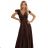 411-15 CRYSTAL langes Satinkleid mit Ausschnitt - Schokoladenbraun