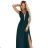 648-1 Ein modisches, figurschmeichelndes Maxikleid mit Beinschlitz – Flaschengrün