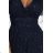 635-3 MELANIA langes, glänzendes Kleid mit Ausschnitt und kurzen Ärmeln - marineblau