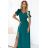 653-1 Elegantes langes Kleid mit Rose, Gürtel und hohem Schlitz – Flaschengrün