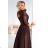 309-14 Elegantes langes Spitzenkleid AMBER mit Ausschnitt - Schokoladenbraun