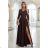 309-14 Elegantes langes Spitzenkleid AMBER mit Ausschnitt - Schokoladenbraun