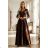 309-14 Elegantes langes Spitzenkleid AMBER mit Ausschnitt - Schokoladenbraun