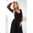 640-2 LORETTA Einzigartiges langes Kleid mit Tüllärmeln und -ausschnitt - schwarz