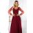 640-1 LORETTA einzigartiges langes Kleid mit Tüllärmeln und -ausschnitt - bordeauxrot