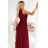 656-1 Langes, glänzendes, schulterfreies Abendkleid – bordeauxrot