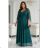 655-2 Ein langes, schimmerndes Kleid mit tiefem Ausschnitt und transparenten Ärmeln – smaragdgrün