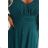 655-2 Ein langes, schimmerndes Kleid mit tiefem Ausschnitt und transparenten Ärmeln – smaragdgrün
