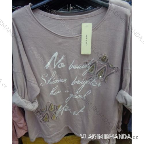 Übergroße (uni xl-3xl) T-Shirt Tunika Langarm Damen ITALIENISCH Mode IMC1736
