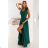 643-1 Elegantes Abend-Maxikleid mit Schlitz und Rosen – Flaschengrün