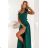 643-1 Elegantes Abend-Maxikleid mit Schlitz und Rosen – Flaschengrün