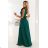 643-1 Elegantes Abend-Maxikleid mit Schlitz und Rosen – Flaschengrün