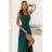 643-1 Elegantes Abend-Maxikleid mit Schlitz und Rosen – Flaschengrün