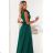 643-1 Elegantes Abend-Maxikleid mit Schlitz und Rosen – Flaschengrün