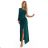 658-2 Glitzerndes, schulterfreies Maxikleid mit asymmetrischen Ärmeln und Schlitz – Flaschengrün