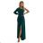 658-2 Glitzerndes, schulterfreies Maxikleid mit asymmetrischen Ärmeln und Schlitz – Flaschengrün