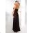 646-1 Langes, trägerloses Abendkleid mit Beinschlitz – schokoladenbraun