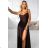 646-1 Langes, trägerloses Abendkleid mit Beinschlitz – schokoladenbraun