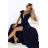 660-1 Elegantes Maxikleid mit Rüschen, tiefem Ausschnitt und Beinschlitz – marineblau