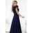 660-1 Elegantes Maxikleid mit Rüschen, tiefem Ausschnitt und Beinschlitz – marineblau