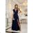 660-1 Elegantes Maxikleid mit Rüschen, tiefem Ausschnitt und Beinschlitz – marineblau