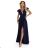660-1 Elegantes Maxikleid mit Rüschen, tiefem Ausschnitt und Beinschlitz – marineblau