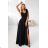 643-2 Elegantes Maxi-Abendkleid mit Schlitz und Rosen – klassisches Schwarz
