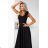 643-2 Elegantes Maxi-Abendkleid mit Schlitz und Rosen – klassisches Schwarz