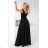643-2 Elegantes Maxi-Abendkleid mit Schlitz und Rosen – klassisches Schwarz