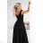 643-2 Elegantes Maxi-Abendkleid mit Schlitz und Rosen – klassisches Schwarz