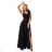 643-2 Elegantes Maxi-Abendkleid mit Schlitz und Rosen – klassisches Schwarz