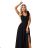 643-2 Elegantes Maxi-Abendkleid mit Schlitz und Rosen – klassisches Schwarz