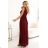 637-1 Langes Abendkleid mit Brokatverzierung und tiefem Ausschnitt - bordeauxrot