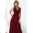 637-1 Langes Abendkleid mit Brokatverzierung und tiefem Ausschnitt - bordeauxrot
