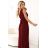 637-1 Langes Abendkleid mit Brokatverzierung und tiefem Ausschnitt - bordeauxrot
