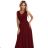 637-1 Langes Abendkleid mit Brokatverzierung und tiefem Ausschnitt - bordeauxrot