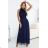 636-2 VERONICA luxuriöses langes Kleid mit Brokatbesatz und elegantem Schnitt - marineblau