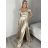 Langes, trägerloses, elegantes Satin-Damenkleid Carmen (Einheitsgröße S/M) ITALIAN FASHION IMPBB22B22735/DR  Aprikosenrosa  S/M