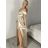 Langes, trägerloses, elegantes Satin-Damenkleid Carmen (Einheitsgröße S/M) ITALIAN FASHION IMPBB22B22735/DR  Aprikosenrosa  S/M