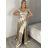 Langes, trägerloses, elegantes Satin-Damenkleid Carmen (Einheitsgröße S/M) ITALIAN FASHION IMPBB22B22735/DR  Aprikosenrosa  S/M