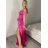 Langes, trägerloses, elegantes Satin-Damenkleid Carmen (Einheitsgröße S/M) ITALIAN FASHION IMPBB22B22735/DR  Aprikosenrosa  S/M