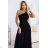 656-3 Langes, glänzendes, schulterfreies Abendkleid – klassisches Schwarz