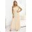 656-2 Langes, funkelndes, schulterfreies Abendkleid – Champagnerbeige