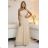656-2 Langes, funkelndes, schulterfreies Abendkleid – Champagnerbeige