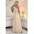 656-2 Langes, funkelndes, schulterfreies Abendkleid – Champagnerbeige