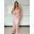 Langes Chiffon-Kurzarmkleid für Damen (S/M ONE SIZE) ITALIAN FASHION IMWGS231048