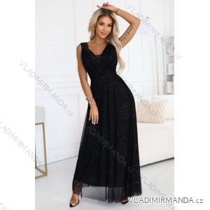 637-2 Langes Abendkleid mit Glitzerakzenten und tiefem Ausschnitt – schwarz
