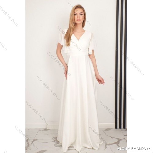 Langes formelles Kurzarmkleid für Damen (36-54) POLISH FASHION PMLMR23LAURA 48 weiß