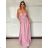 Langes Chiffon-Kurzarmkleid für Damen (S/M ONE SIZE) ITALIAN FASHION IMWGS231048 S / M schwarz