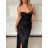 Langes Chiffon-Kurzarmkleid für Damen (S/M ONE SIZE) ITALIAN FASHION IMWGS231048 S / M schwarz